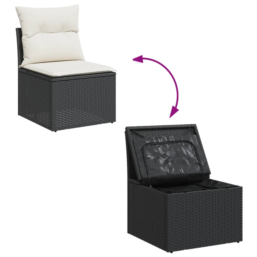 Set Divano da Giardino 6 pz con Cuscini Nero in Polyrattan - homemem39