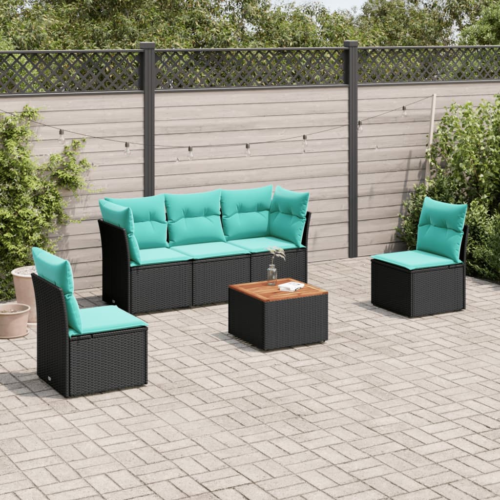 Set Divani da Giardino 6 pz con Cuscini Nero in Polyrattan | homemem39