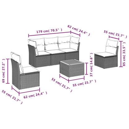 Set Divano da Giardino 6 pz con Cuscini Beige in Polyrattan | homemem39