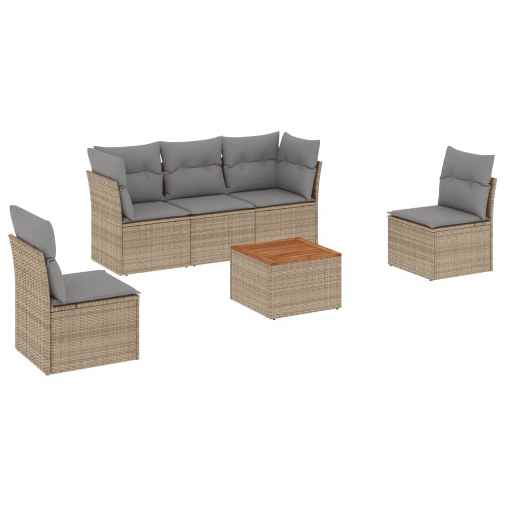 Set Divano da Giardino 6 pz con Cuscini Beige Misto Polyrattan - homemem39