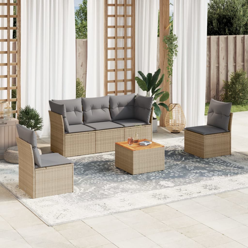 Set Divano da Giardino 6 pz con Cuscini Beige Misto Polyrattan - homemem39