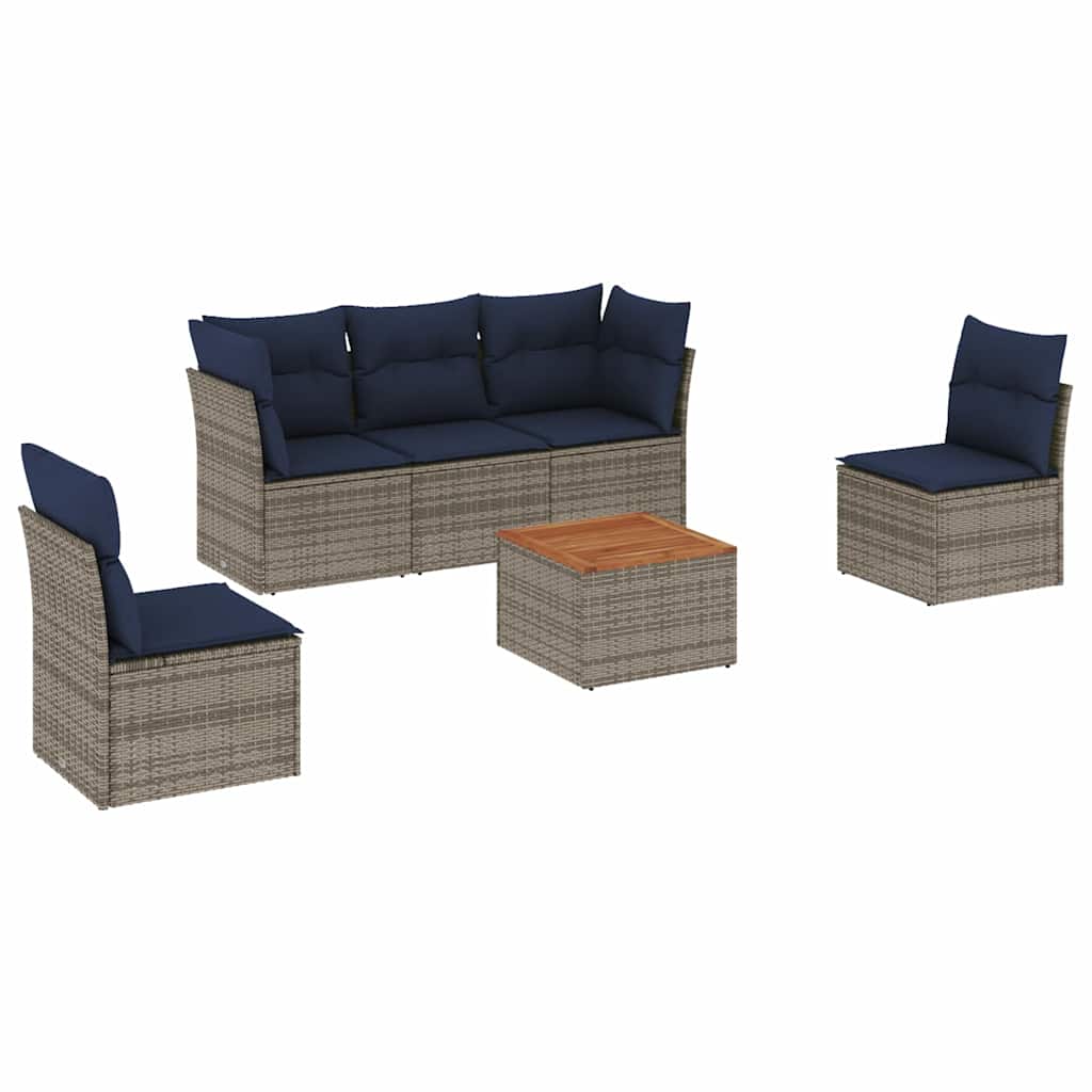 Set Divani da Giardino 6 pz con Cuscini Grigio in Polyrattan | homemem39