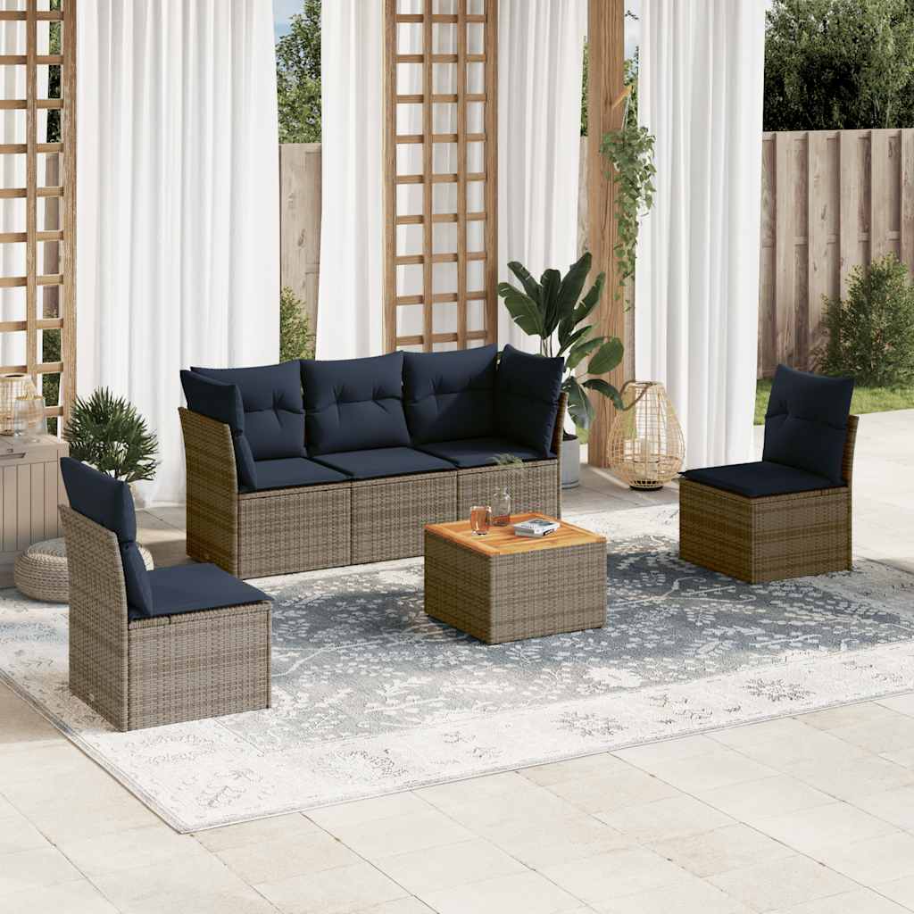 Set Divani da Giardino 6 pz con Cuscini Grigio in Polyrattan - homemem39