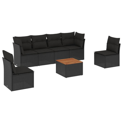 Set Divani da Giardino con Cuscini 7pz Nero Polyrattan | homemem39