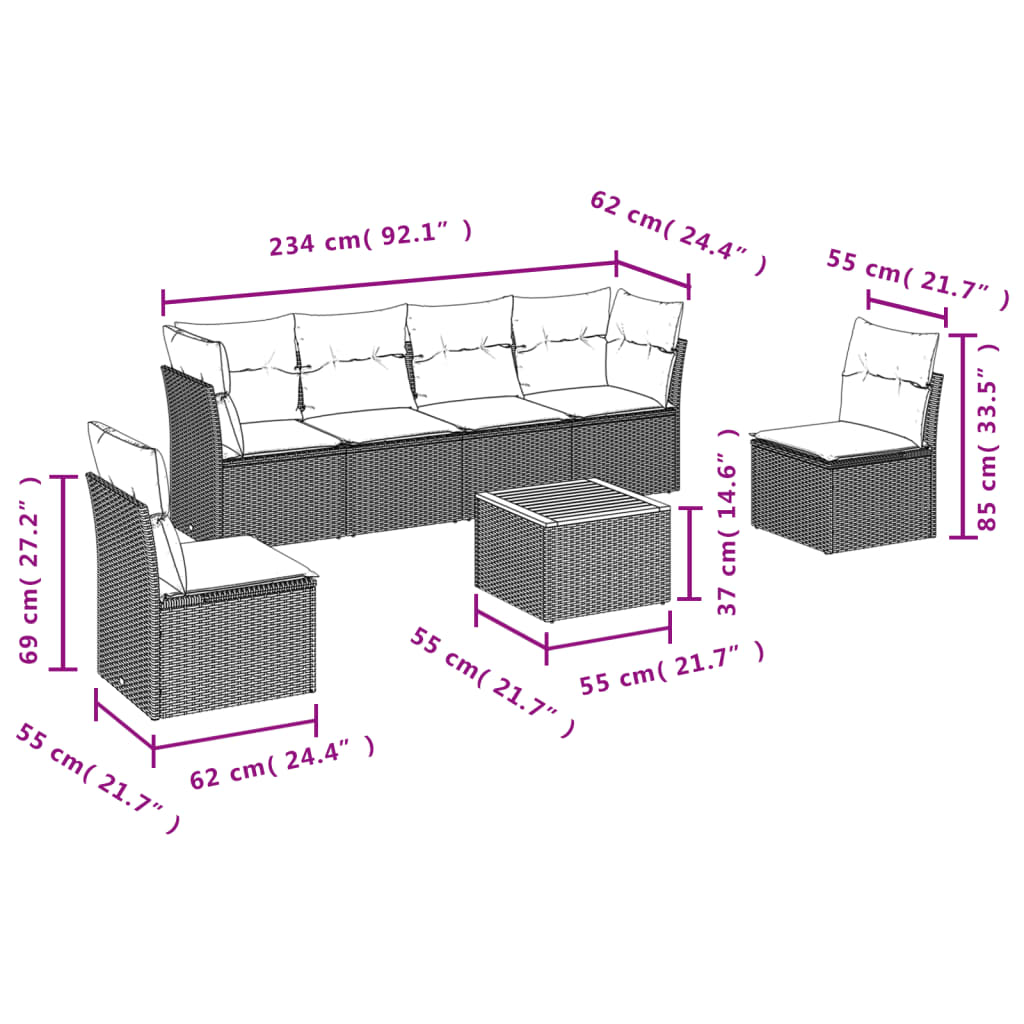 Set Divani da Giardino con Cuscini 7pz Nero Polyrattan | homemem39