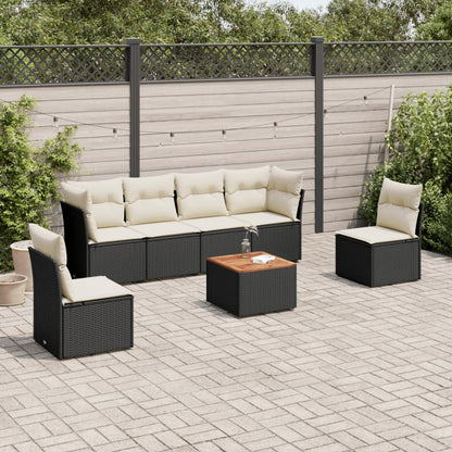 Set Divani da Giardino con Cuscini 7pz Nero Polyrattan | homemem39