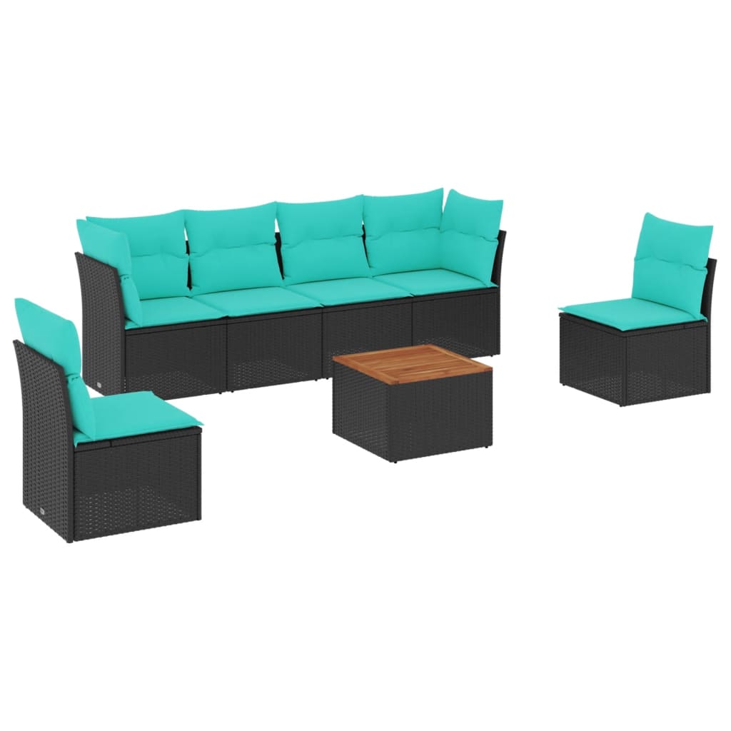 Set Divani da Giardino 7 pz con Cuscini Nero in Polyrattan | homemem39