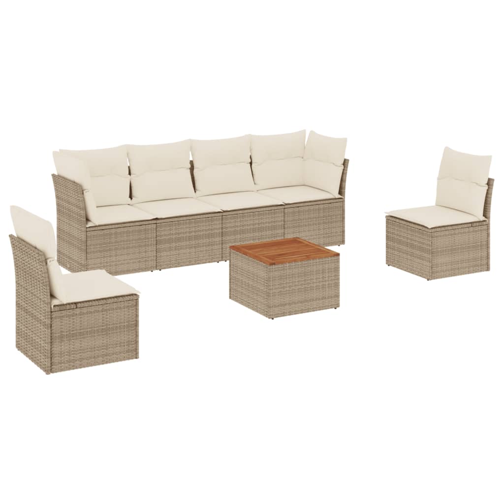 Set Divani da Giardino 7 pz con Cuscini Beige in Polyrattan - homemem39