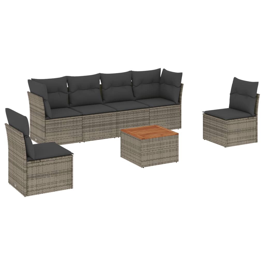 Set Divani da Giardino 7 pz con Cuscini Grigio in Polyrattan - homemem39