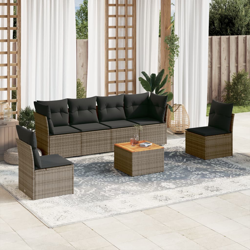 Set Divani da Giardino 7 pz con Cuscini Grigio in Polyrattan - homemem39