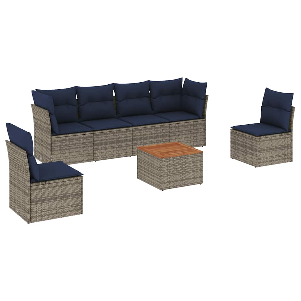 Set Divani da Giardino 7 pz con Cuscini Grigio in Polyrattan | homemem39