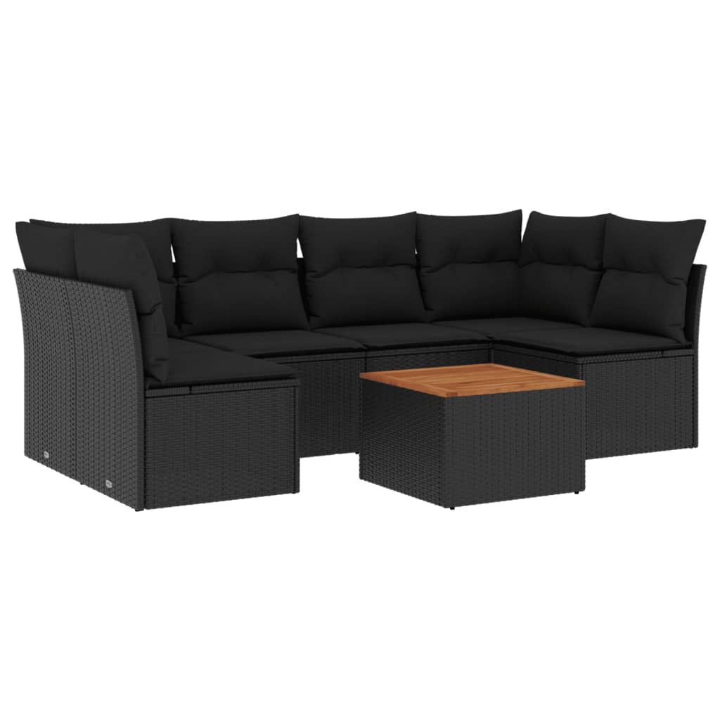 Set Divani da Giardino con Cuscini 7pz Nero Polyrattan | homemem39
