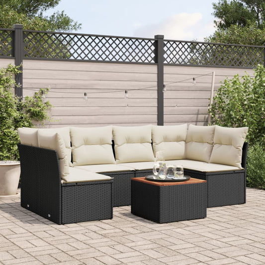 Set Divani da Giardino con Cuscini 7pz Nero Polyrattan | homemem39
