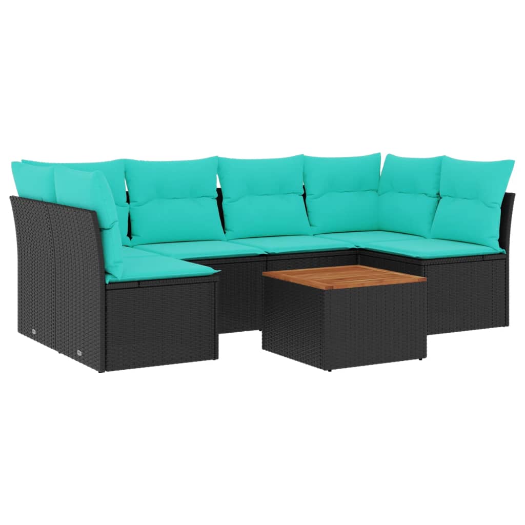 Set Divani da Giardino 7 pz con Cuscini Nero in Polyrattan | homemem39