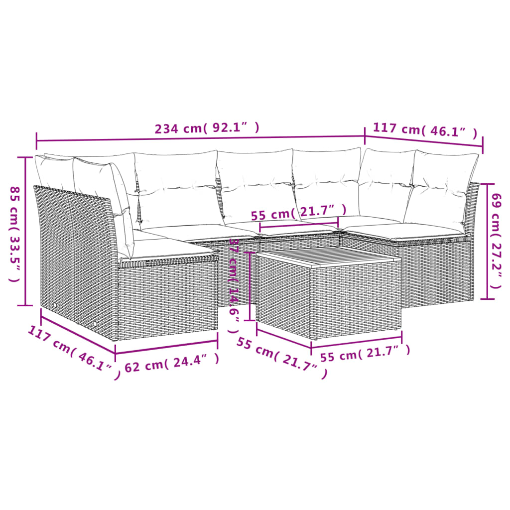 Set Divani da Giardino 7 pz con Cuscini Nero in Polyrattan | homemem39