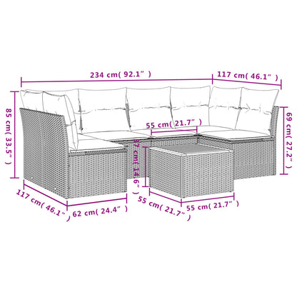Set Divani da Giardino 7 pz con Cuscini Nero in Polyrattan | homemem39