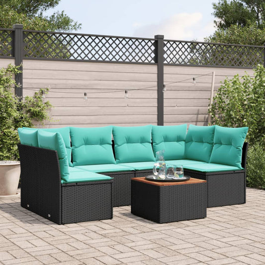 Set Divani da Giardino 7 pz con Cuscini Nero in Polyrattan | homemem39