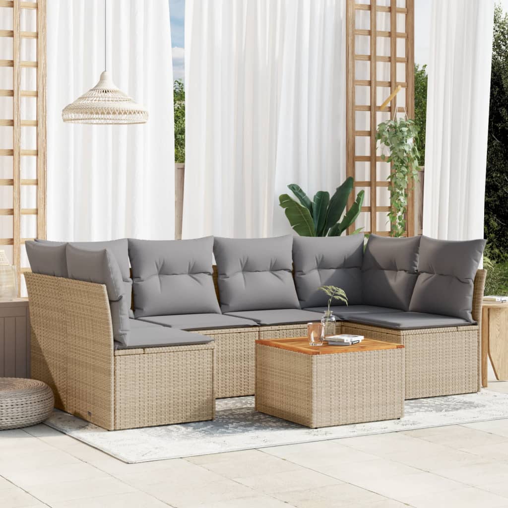 Set Divano da Giardino 7 pz con Cuscini Beige Misto Polyrattan - homemem39