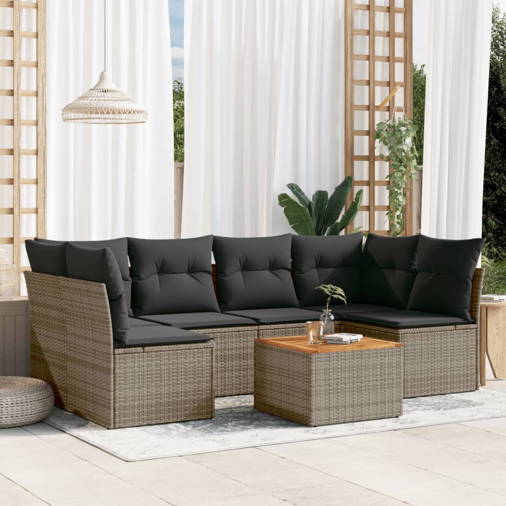 Set Divani da Giardino 7 pz con Cuscini Grigio in Polyrattan - homemem39