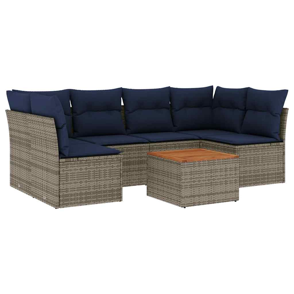 Set Divani da Giardino 7 pz con Cuscini Grigio in Polyrattan - homemem39
