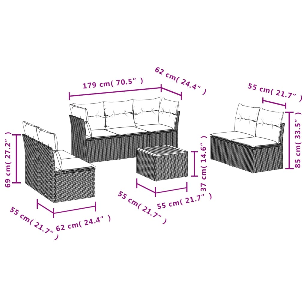 Set Divani da Giardino con Cuscini 8 pz Nero in Polyrattan | homemem39