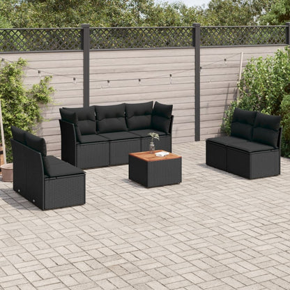 Set Divani da Giardino con Cuscini 8 pz Nero in Polyrattan | homemem39