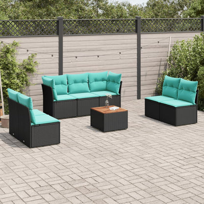 Set Divani da Giardino 8 pz con Cuscini Nero in Polyrattan | homemem39