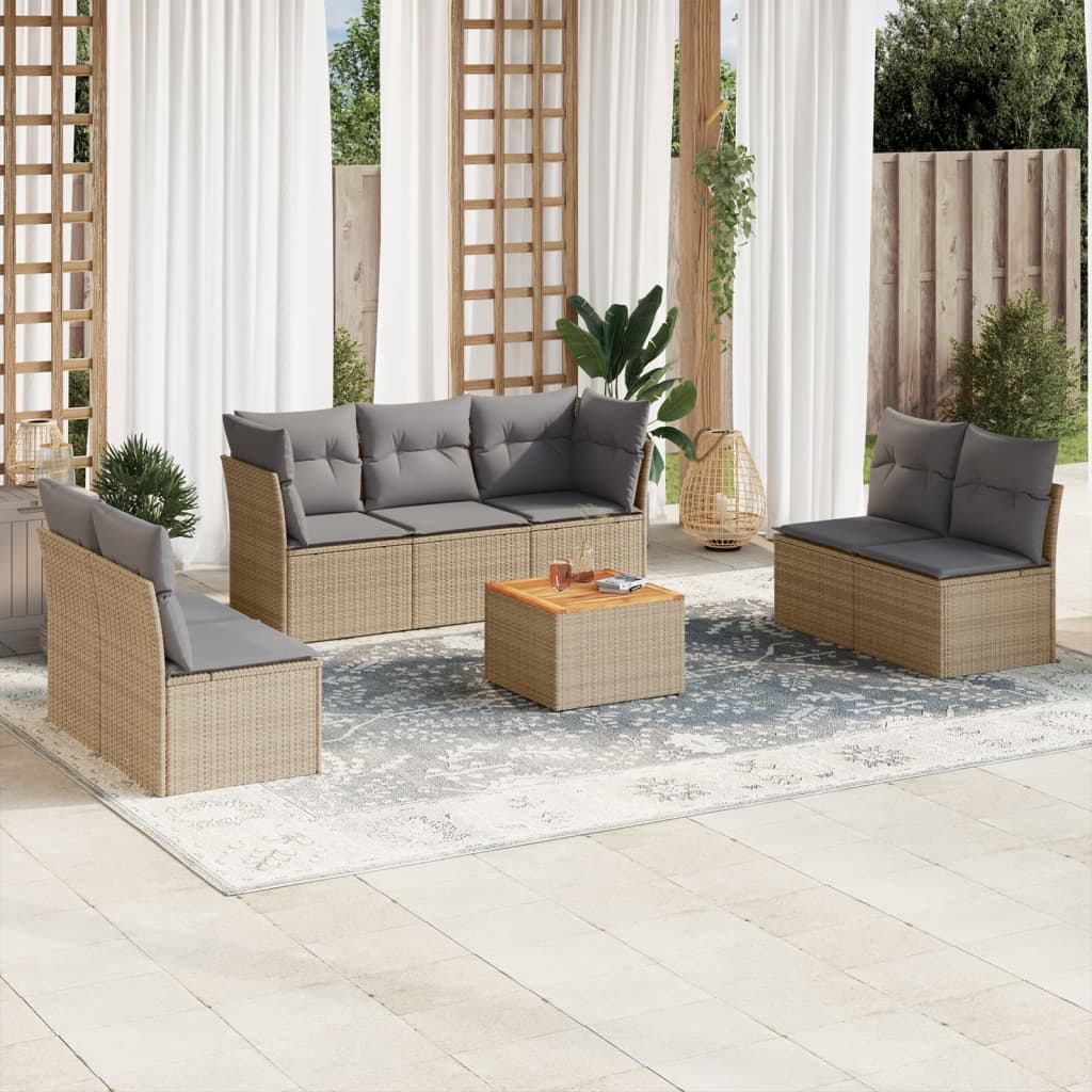 Set Divano da Giardino 8 pz con Cuscini Beige Misto Polyrattan - homemem39