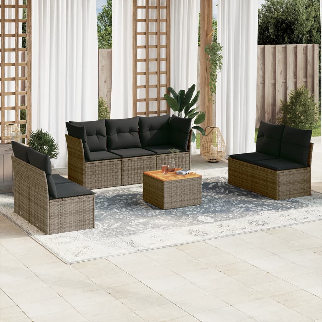 Set Divano da Giardino 8 pz con Cuscini Grigio in Polyrattan - homemem39