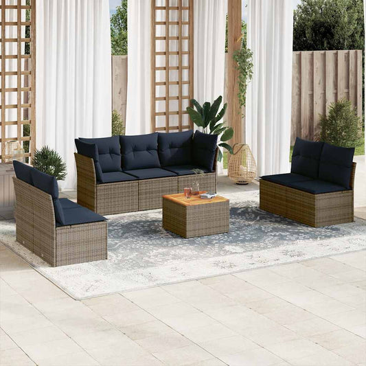 Set Divani da Giardino 8 pz con Cuscini Grigio in Polyrattan - homemem39