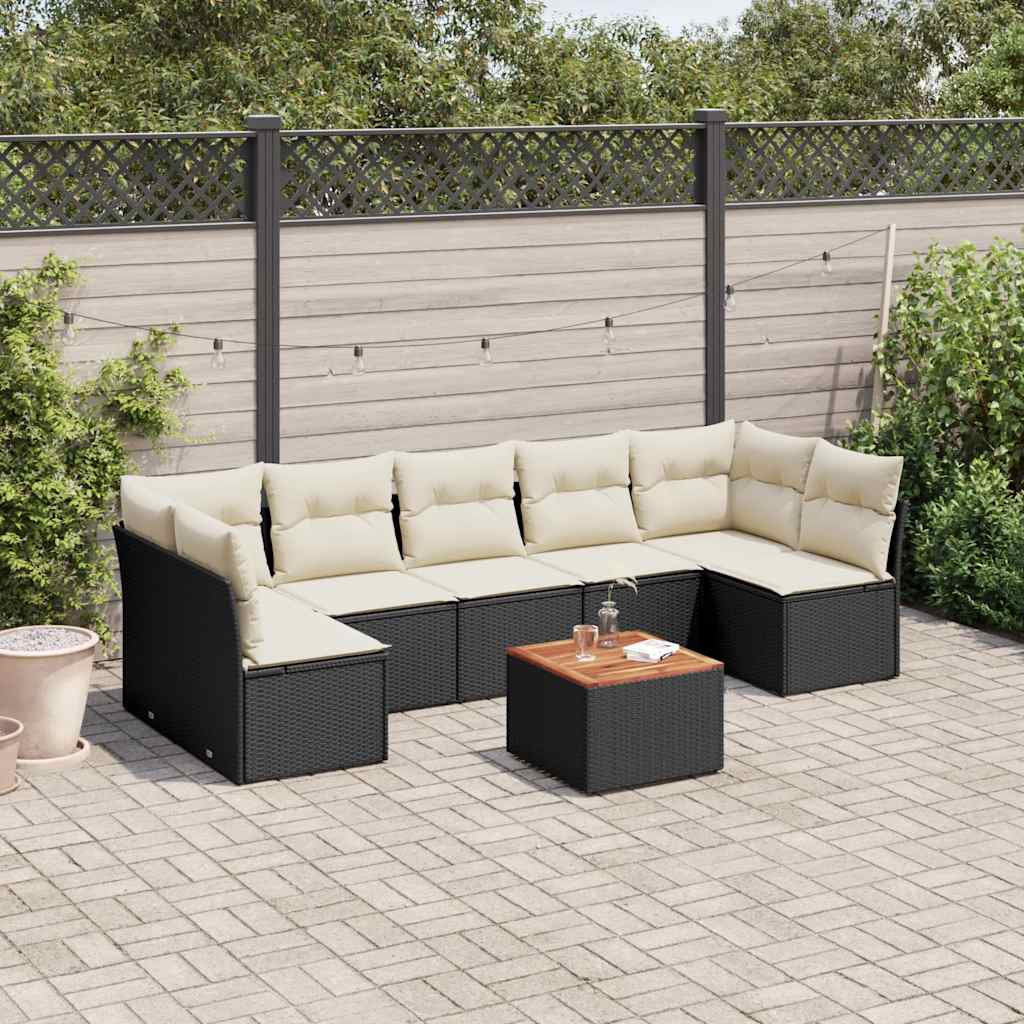 Set Divani da Giardino con Cuscini 8 pz Nero in Polyrattan - homemem39