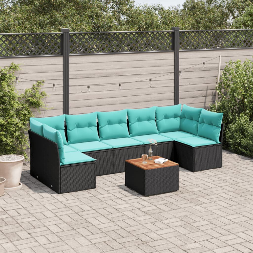 Set Divani da Giardino 8 pz con Cuscini Nero in Polyrattan | homemem39