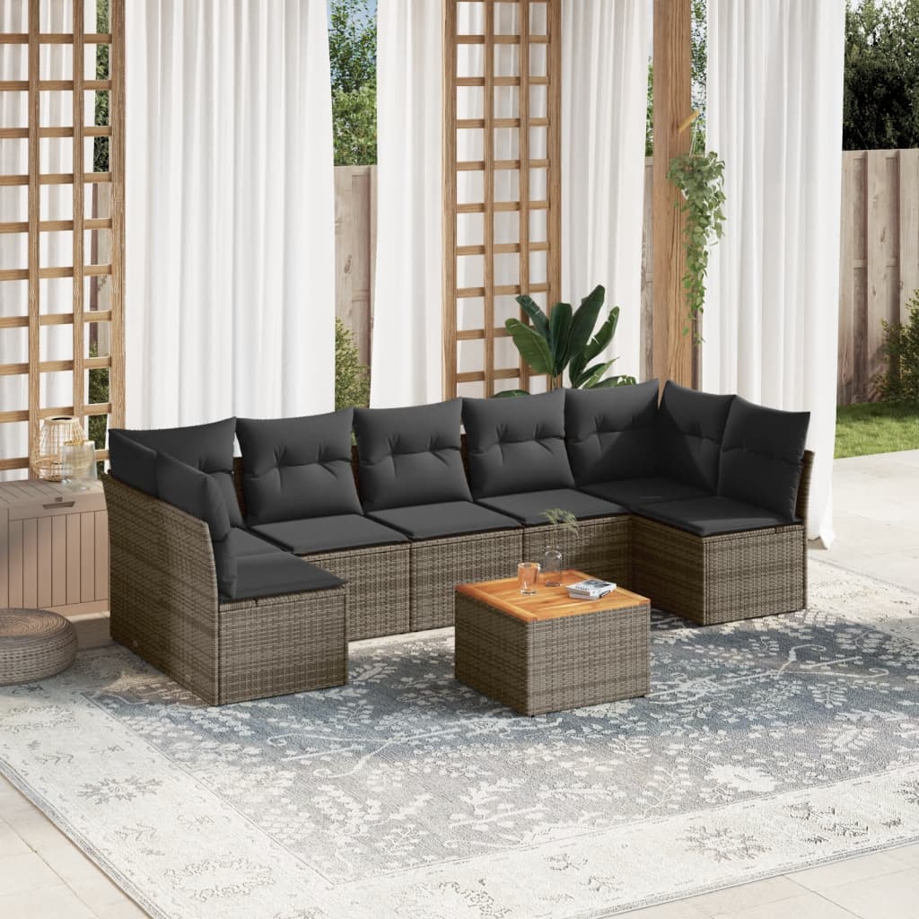 Set Divano da Giardino 8 pz con Cuscini Grigio in Polyrattan - homemem39