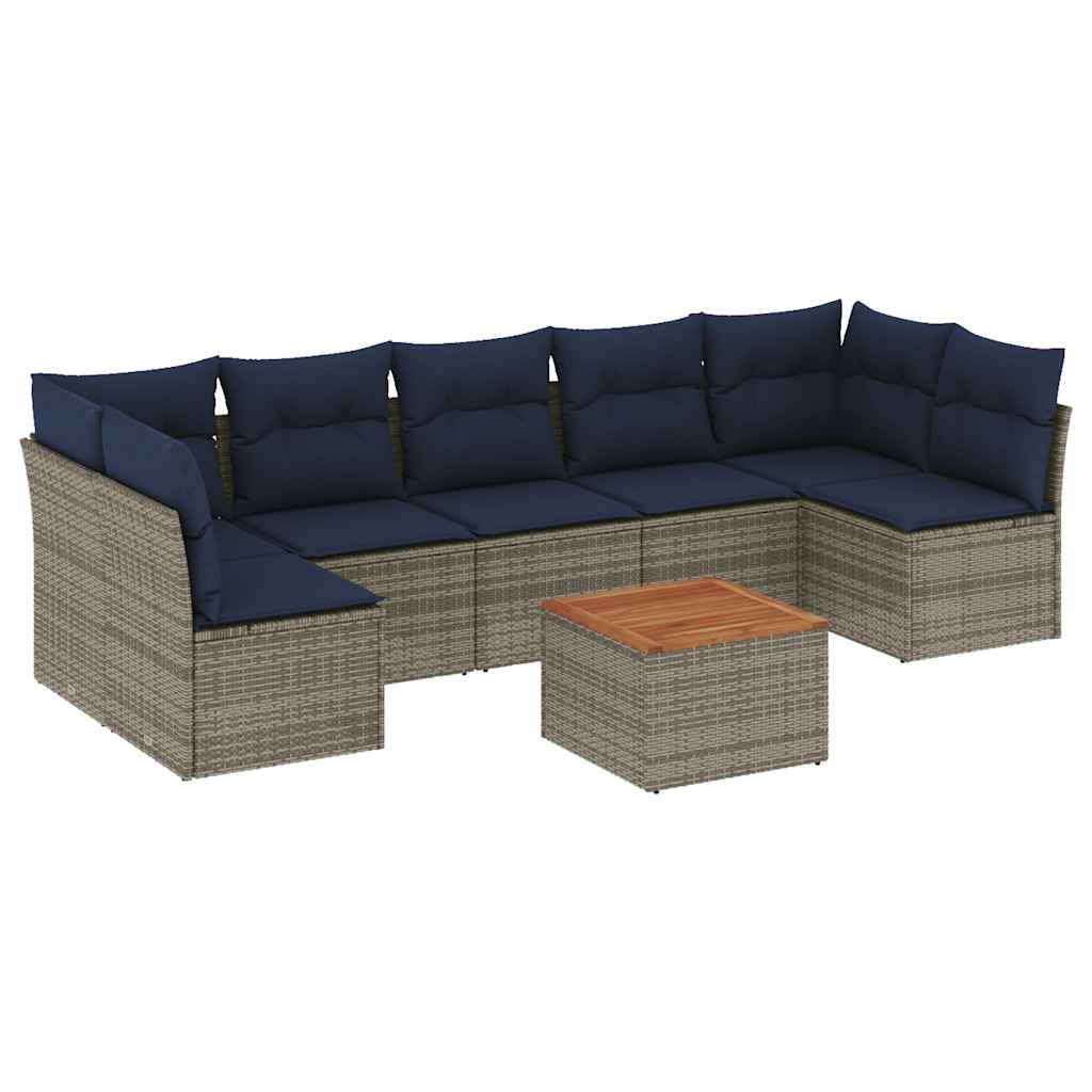 Set Divani da Giardino 8 pz con Cuscini Grigio in Polyrattan - homemem39