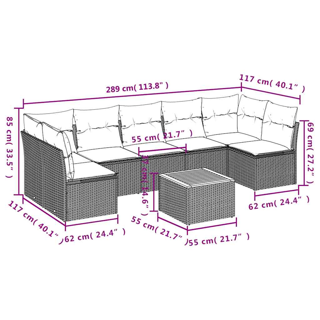 Set Divani da Giardino 8 pz con Cuscini Grigio in Polyrattan - homemem39