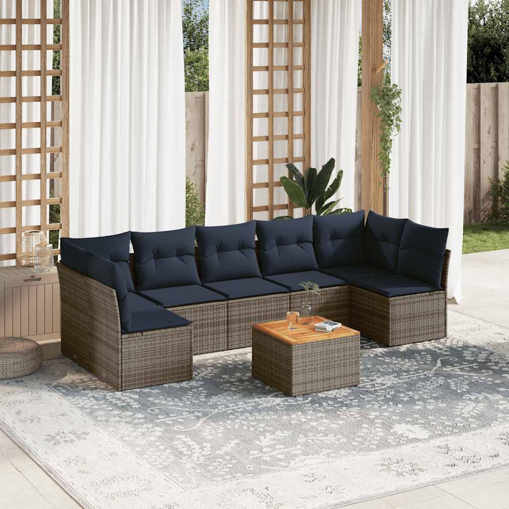 Set Divani da Giardino 8 pz con Cuscini Grigio in Polyrattan - homemem39