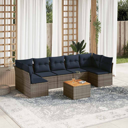 Set Divani da Giardino 8 pz con Cuscini Grigio in Polyrattan - homemem39