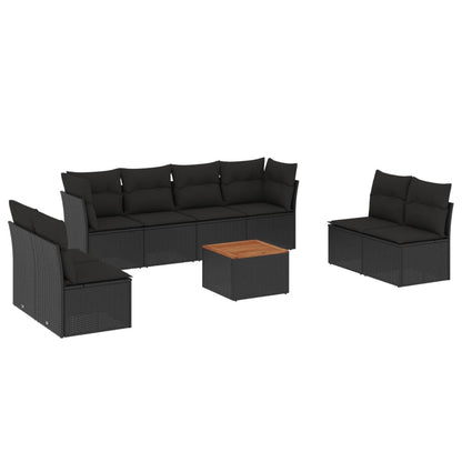 Set Divani da Giardino 9 pz con Cuscini Nero in Polyrattan | homemem39