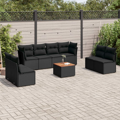 Set Divani da Giardino 9 pz con Cuscini Nero in Polyrattan | homemem39