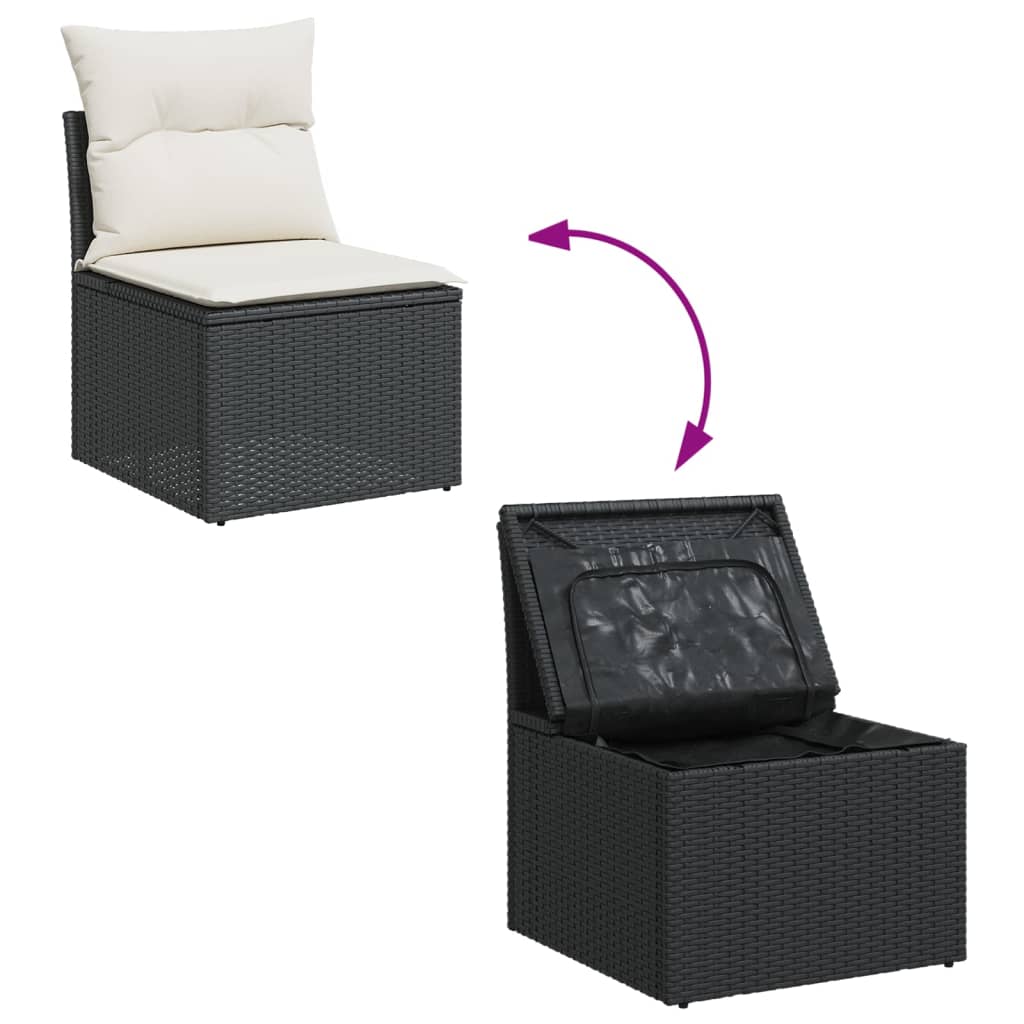 Set Divani da Giardino 9 pz con Cuscini Nero in Polyrattan - homemem39