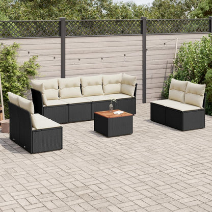 Set Divani da Giardino 9 pz con Cuscini Nero in Polyrattan - homemem39