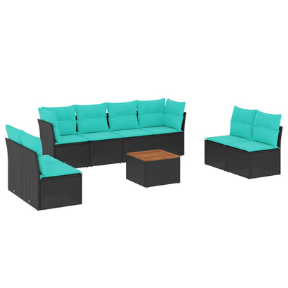 Set Divani da Giardino 9 pz con Cuscini Nero in Polyrattan | homemem39