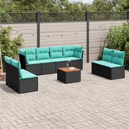 Set Divani da Giardino 9 pz con Cuscini Nero in Polyrattan | homemem39