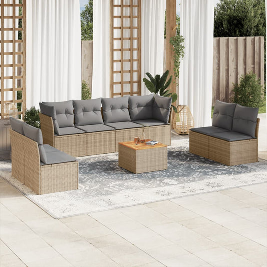 Set Divano da Giardino 9 pz con Cuscini Beige Misto Polyrattan - homemem39