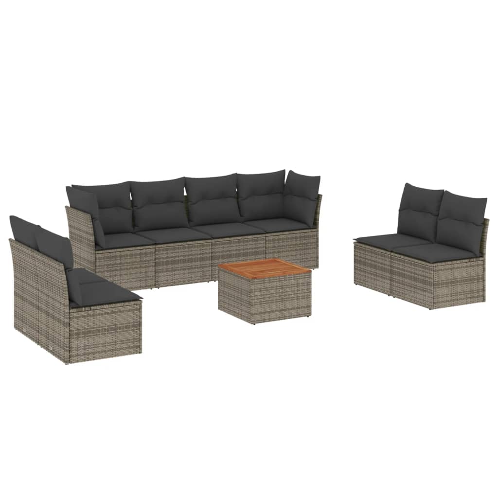 Set Divano da Giardino 9 pz con Cuscini Grigio in Polyrattan - homemem39