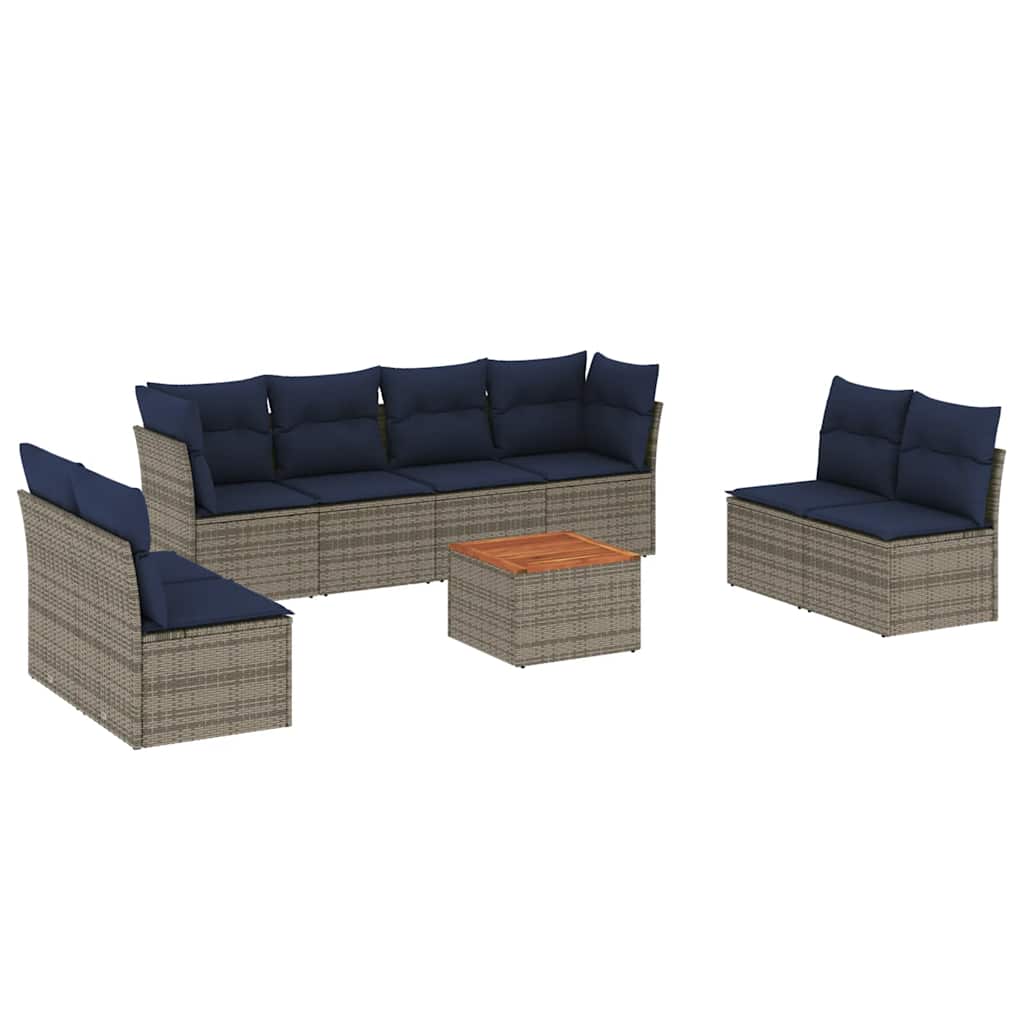 Set Divani da Giardino 9 pz con Cuscini Grigio in Polyrattan - homemem39