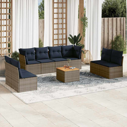Set Divani da Giardino 9 pz con Cuscini Grigio in Polyrattan - homemem39