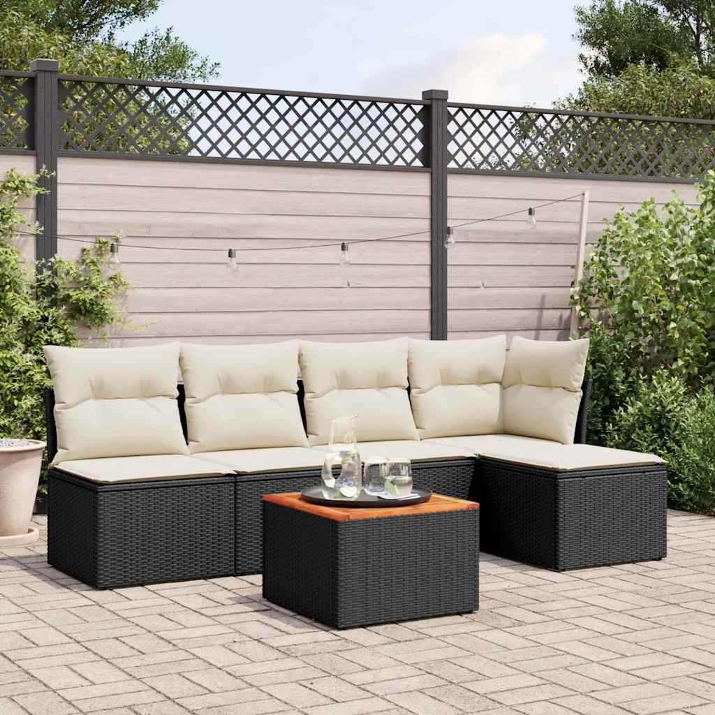 Set Divano da Giardino 6 pz con Cuscini Nero in Polyrattan - homemem39