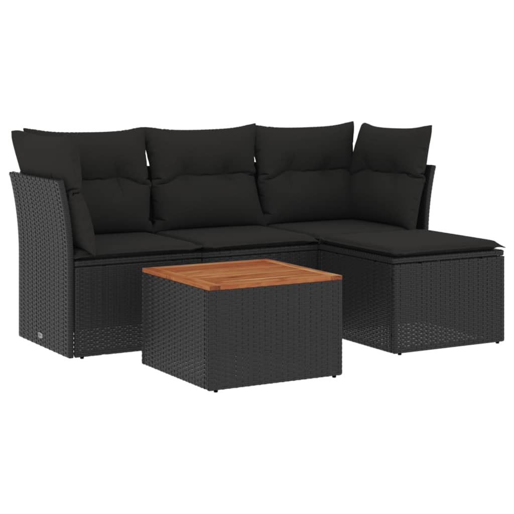 Set Divani da Giardino 5 pz con Cuscini in Polyrattan Nero - homemem39