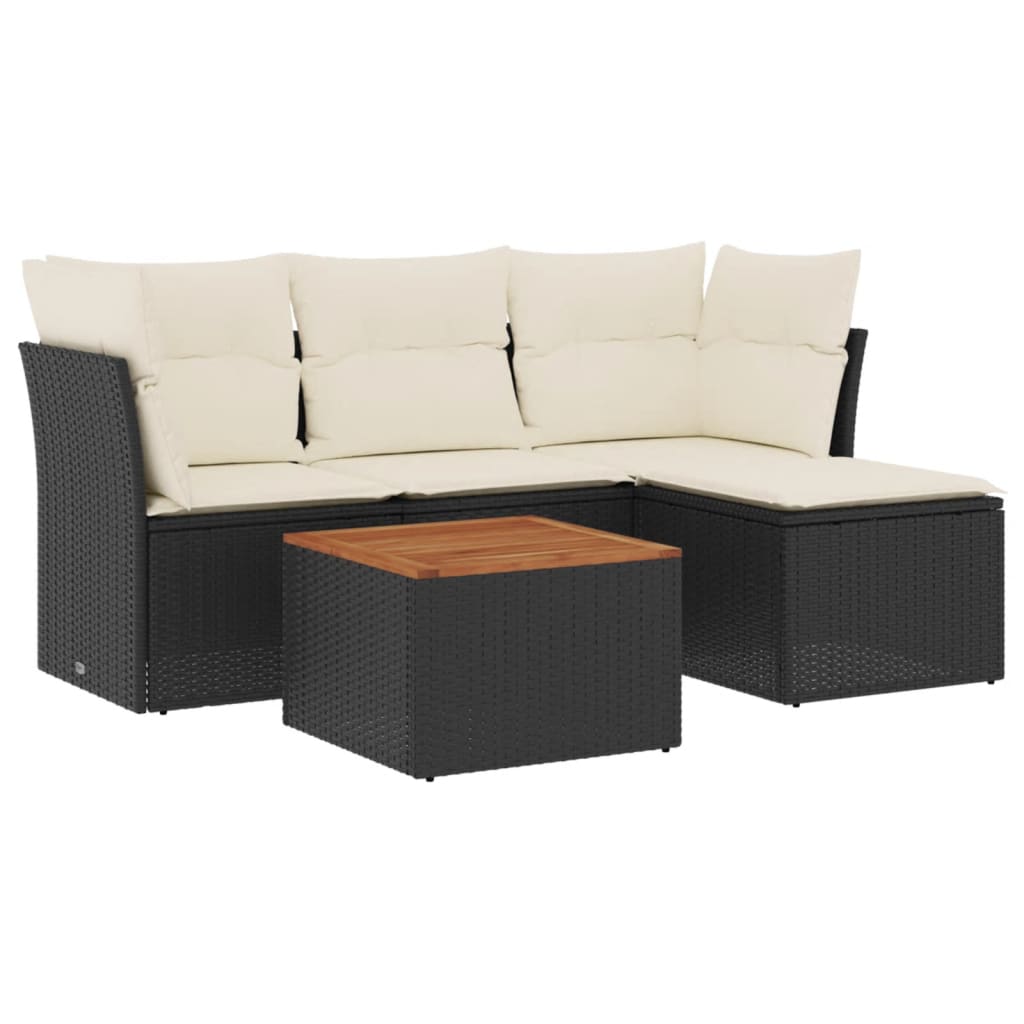 Set Divani da Giardino 5 pz con Cuscini in Polyrattan Nero